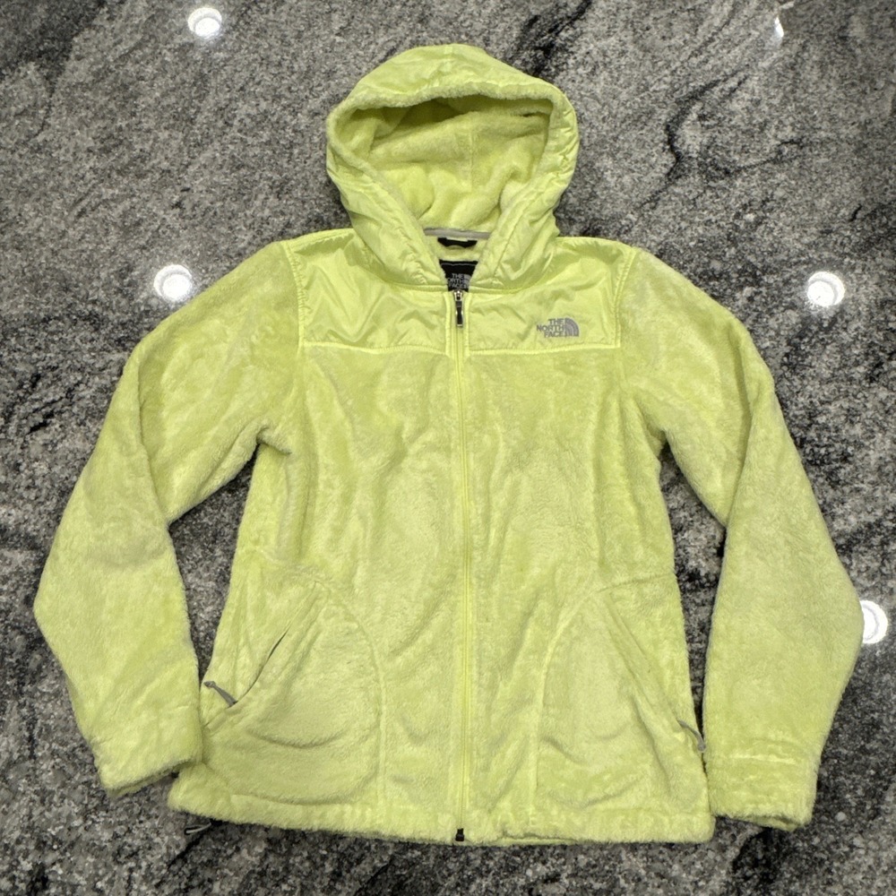 Women's THE NORTH‎ FACE Size M Furry Fleece Hoodie Full Zip Jacket Neon Yellow